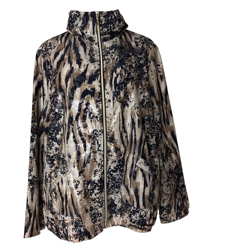 Chicos Zenergy Size 3 US XL 16 Zip Up Animal Print Lightweight Jacket shimmery